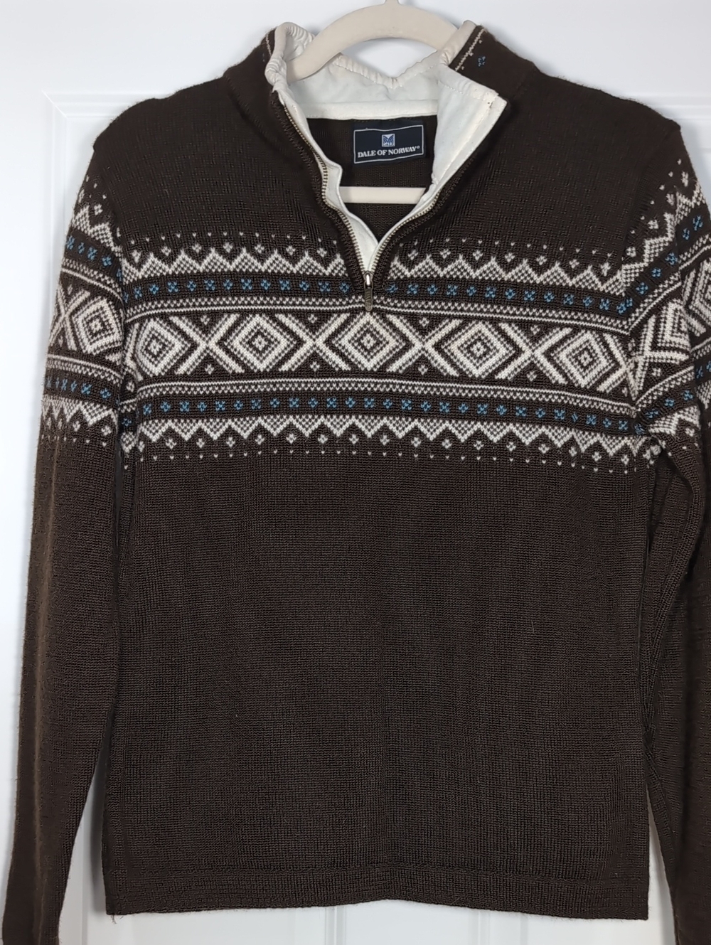 Dale of Norway Brown Fair Isle Zip Mock Neck Sweater Size Medium